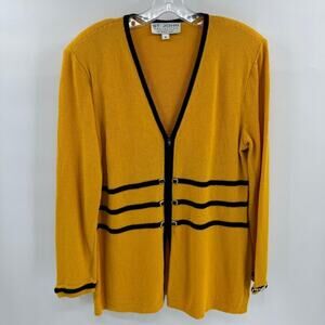 St. John Cardigan Sweater Sz 8 Yellow Orange Zip Front Preppy